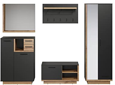 trendteam smart living - 5-teilige Garderobenkombination Garderobenmöbel - Garderobe - Synnax - Aufbaumaß (BxHxT) 265 x 198 x 40 cm - Farbe Anthrazit mit Coast Evoke Eiche - 213491184