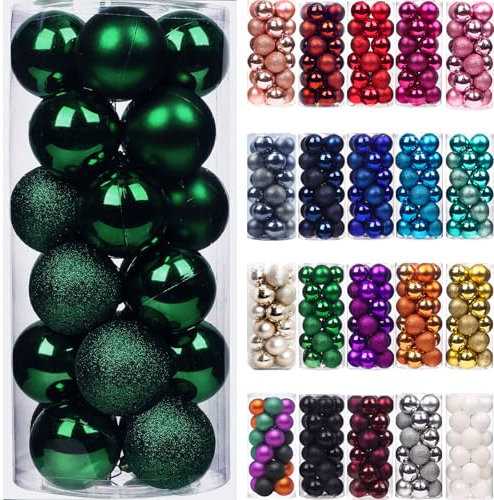 Emopeak - 24 Bolas para árbol de Navidad, Decoraciones inastillables para árbol de Navidad, Bolas Colgantes para decoración de Navidad, Bodas, Fiestas, 6 cm, Verde Oscuro
