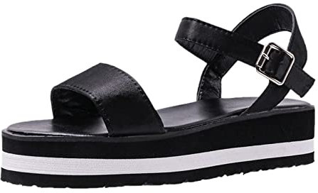 PYUIYY Damen Sommer Einfache Farbblockierung Bequeme Dicke Unterseite Ein Wort Schnallenriemen Große Größe Strandschuhe Sandalen Sommer Damenschuhe 37