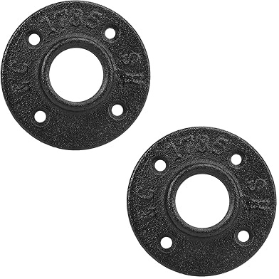 BathAce Industrierohr-Bodenflansch, robuste Temperguss-Rohrverschraubungen, Wandmontage, Vintage-DIY-Gewindeflansch für Dekoration, Rohrverschraubungsprojekt, schwarz (2 Stück, 2,5 cm)