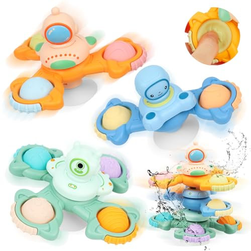 Saugnapf Spielzeug Baby, 3PCS Fidget Toys,Saugnapf Spinner Spielzeug,Baby Spielzeug 0 6 Monate mit Saugnapf,Sensorik Spielzeug für Baby,Spinner Baby Badespielzeug für Baby Geburtstags Geschenke
