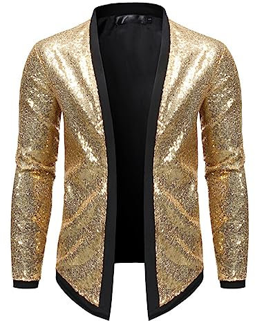 Shiny Gold Pailletten Blazer Jacke Männer Strickjacke Herren Blazer Nachtclub Party Winterjacke Leichte, glänzende Clubwear-Cardigan-Jacke für Herren mit Pailletten