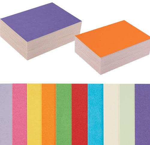 100 Stück bunte, dicke Papierkarten, blanko, farbige Karten für Einladungen, Grußkarten, Postkarten, Fotos, 250 g/m² dickes Papier, bunt, 7,6 x 12,7 cm Karton