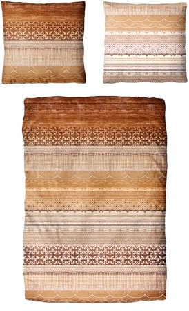Traumschloss Classic Microfaser Flanell Bettwäsche, Streifen, braun, 155x220 & 80x80, 100% Polyester, wärmend & kuschelig, mit Reißverschluss bestehend aus Kissen und Bettbezug