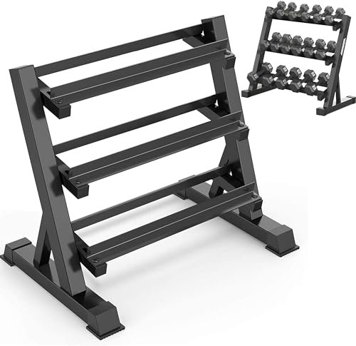FK Sports Dumbbell Rack Storage Stand Tree 3tier, 5tier, 6tier, 9tier Hex Vertical Weight Wide Home Gym fitness | Dumbbells Holder Home Fitness Weight Rack Durable Steel (3-tier Flat)