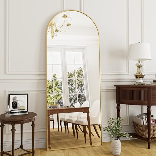 Rowjut Full Length Mirror Arched Floor Length Mirrors, 71x26 Large Full Body & with Stand&Arch Wall Mounted &Standing Mirror for Bedroom Living Room, Aluminum Frame, Gold