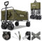 Sekey Bollerwagen Faltbar 200KG Schwerlast, Faltbarer Handwagen Extra Breite Reifen 17x10CM, Klappwagen Strand mit Bremsen, Klassisch 3017, Olivgrün