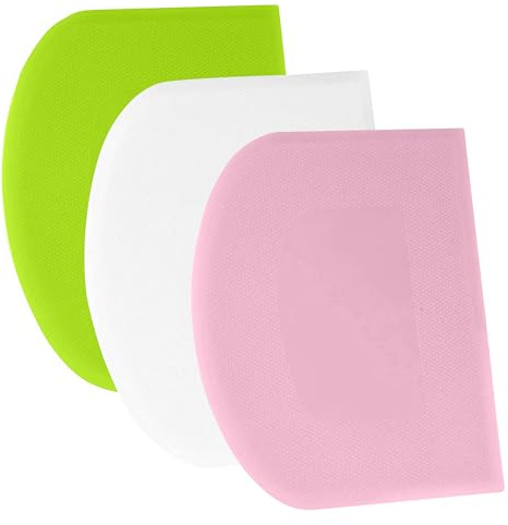 SURDOCA Dough Scraper Bench Scraper - 3P 7.1x4.9 Plastic Flexible Bowl Scraper, Sharp Edge & Angles Cake Scraper. Non-Slip Bakeware Decorating Tools Sculpting & Modeling Tools - Pink+White+Green