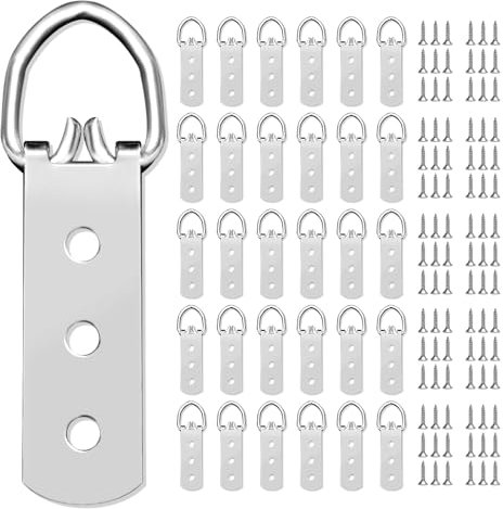 30 Heavy Duty D Ring Picture Hangers Solutions of 3 Holes,Suitable for Mirror,Clock, Paintings,Artwork Picture Frame with 90 Screws