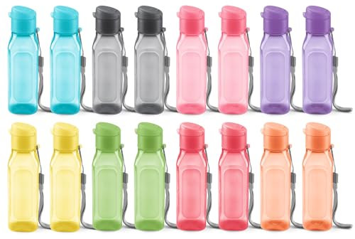 MILTON Sports Water Bottle Square Juice Box 16 Set 10 oz. Great for Juices Milk Smoothies Plastic Wide-Mouth Reusable Leak Proof Drink Bottle/Carton for School Bags Lunch Boxes Gym Flip Lid -BPA Free