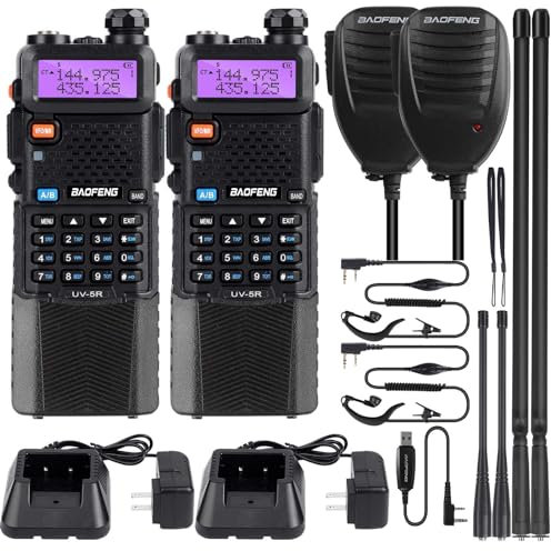 UV5R baofen gTalkie Walkie Double Bande Radio, Noir 3800mAh Li-ION Battery Walkie Talkie (2 pcs)