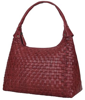 ANTONIO VALERIA Allison Tragetasche aus geflochtenem Leder für Damen, Geflochtenes Rot