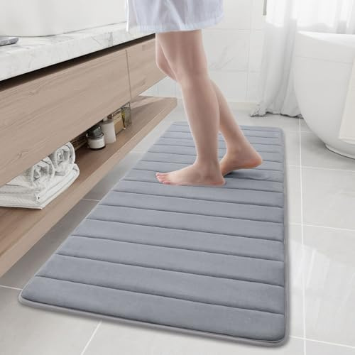 Buganda Badematte aus Memory-Schaum, 59 x 20 cm, ultraweich, saugfähig | Mittelgrau, maschinenwaschbar, schnell trocknend, Badematten für Badezimmer, Boden, Dusche und Badewanne, Heimdekor-Zubehör