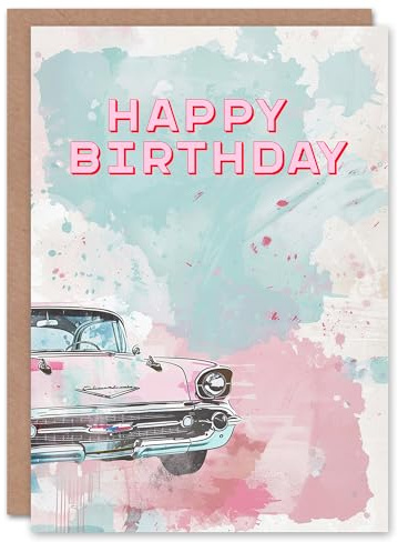 Artery8 Vintage Car Lover Pastel Colour Watercolour For Him Man Birthday Card