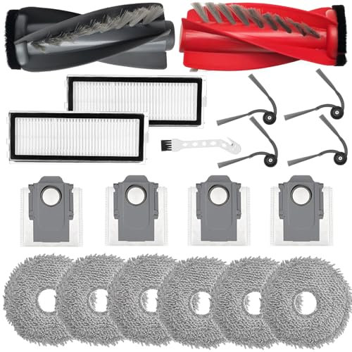 Accesorios para Roborock Qrevo S5V/ Qrevo Curv, Qrevo Curve, QRevo Curv S5X，QRevo Edge S5A aspirador de repuesto, 2 cepillo principal + 6 paños + 4 bolsa de polvo + 4 cepillos laterales + 2 filtros