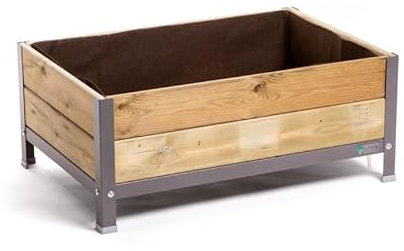 MI HUERTO URBAN Jardinera Arriate Madera con Bandeja Recoge Aguas | Estructura Metálica | Mesa Cultivar Plantas Terraza Jardín Balcón Exterior | Gris Mate | HUERTO BAJO - 90x60x38 cm