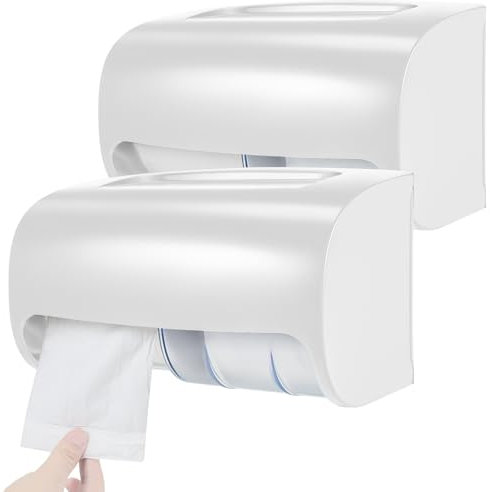 Maxcheck Lot de 2 distributeurs de papier toilette commercial double porte-papier toilette compact à deux rouleaux de rangement mural pour salle de bain et cuisine, design côte à côte (blanc)