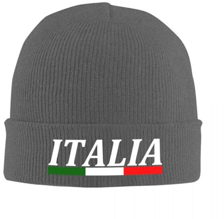 Beanie-Mütze Für Herren – Italien Mit Flaggennamen, Wintermütze, Slouch-Strickmütze, Thermo-Trawler-Beanie, Weiche, Klassische Strickmütze Mit Bündchen, Unisex-Totenkopfmütze, Geschenke, Dunkelgrau,