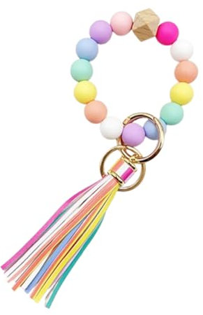 Schlüsselanhänger,1 Stück Handgelenk Schlüsselanhänger,Armband Schlüsselanhänger Auto Regenbogen Schlüsselanhänger Damen Schlüsselanhänger mit Perlen Quaste Geschenke für Frauen
