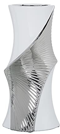 JARRÓN CERÁMICA BLANCO/PLATEADO 19X15X40CM