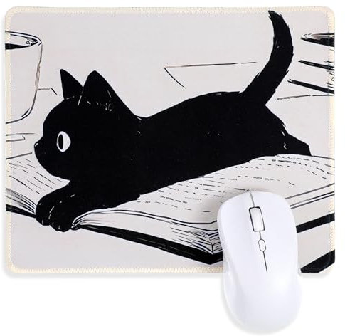 Qianyu Mauspad Klein Schwarzes Katzen Mousepad Süßes Anime Mauspad Lustiges Quadratisches Kawaii Schreibtischzubehör mit Genähten Kanten rutschfeste Schreibtisch Dekor für Maus Computer Laptop Büro