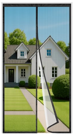 4UMOR Moustiquaire Porte Fenêtre 140x215cm, Rideau Magnétique Anti Mouche | Largeur Supérieure Jusqu'à 3,8cm, Se Ferme Automatiquement, Maillage Fin, Filet Porte Aimanté, Ruban Adhésif Inclus, Noir