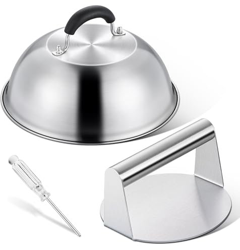 Joyfair Cheese Melting Dome, Stainless Steel 9.8 Inch Basting Cover, Large Metal Steaming Cover Grill Lid/Griddle Accessories Kit for Indoor Outdoor Flat Top BBQ Grill Cooking, Dishwasher Safe