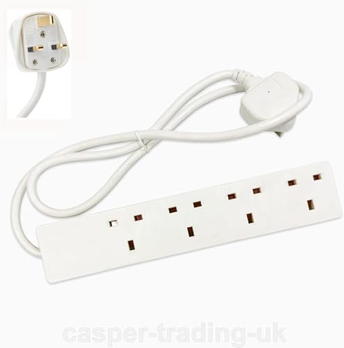 4 Gang 2m Extension Lead Cable 2 USB Slots 13 AMP Plug Surge Protected 5V 2.4 A for Home Office Travel Holiday Essentials. White