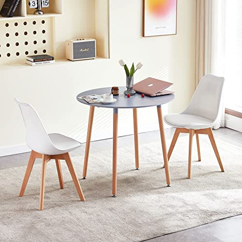 LafeuR Esstisch mit 2 Stühlen Essgruppen, Esszimmergruppe 80CM Runder Küchentisch und 2er Set Esszimmerstühle für Wohnzimmer Küche Büro(Grau Tisch+2 Weiß Stühle)