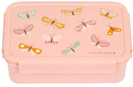 A LITTLE LOVELY COMPANY Bento Lunchbox BUTTERFLIES – Brotdose, Brotbüchse, Vesperbox, Jausenbox, Pausenbox, Frühstücksbox, Snackbox für Kinder, Design: Schmetterlinge