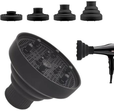 JOIYHY Diffuseur Seche Cheveux, Diffuseur Cheveux Bouclés Pour Sèche-Cheveux de 1,65-1,89(4,2-4,8cm) de Diamètre,Convient à tous les types de cheveux - Noir