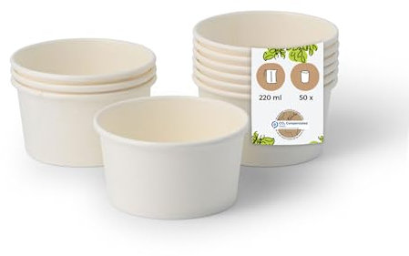 BIOZOYG Eisbecher Pappe 50 Stück 150 ml Weiß Dessertbecher Beschichtet Einweg Snackbecher Eisbecher Waffelbecher Dessert Einwegbecher Eiscreme Frozen Joghurt Obst Eisdiele