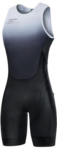 Santic Traje de triatlón de una pieza sin mangas para hombre, traje de triatlón acolchado, manga corta, triatlón, corto, alta elasticidad, secado rápido, adelgazar bicicleta skinsuit, Negro Sin Mangas