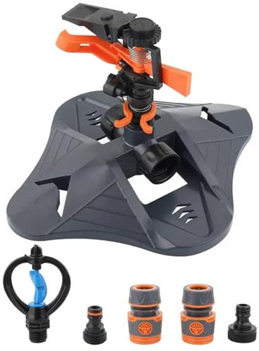 Garden Sprinkler, Automatic Rotating Lawn Water Sprinkler 360 Degree Irrigation Sprinkler System Attachment with 2 Heads and Quick Hose Connectors for Watering Your Lawn Garden