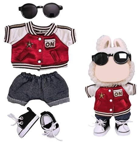 Puppen-Outfit-Set für 17 cm große Puppen, 4-teiliges Kleidungsset für Puppen, Premium-Modekleider für Puppenzubehör, Anzug, Jacke + Jeans + Schuhe + Brille (C 4-teiliges Set)