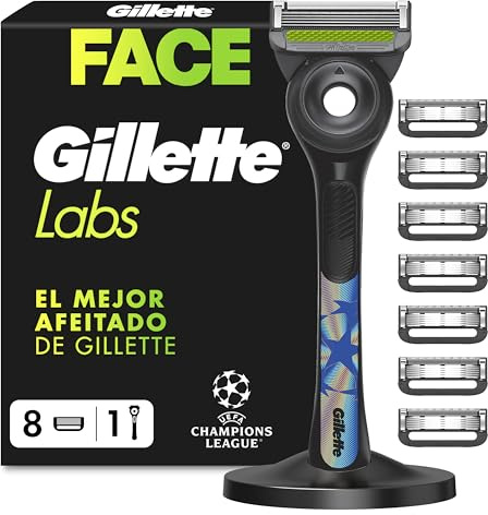 Gillette Labs Rasierer Herren, Nassrasierer, Metall, Schwarz | UEFA Champions League Special Edition, Inkl. 1 Handstück, 8 Rasierklingen mit Magnetischem Dock