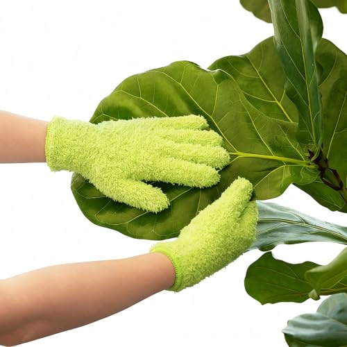 Bamworld Mikrofaser Staubhandschuhe Waschbar Reinigungshandschuh,Mikrofaser Handschuhe für Pflanzenreinigung,Wiederverwendbare Handschuhe zur Blattpflege, Grüne
