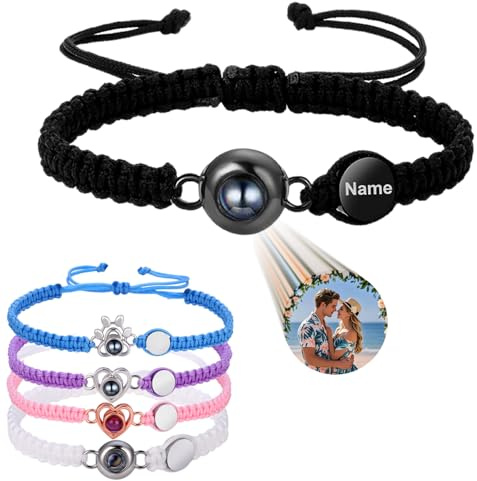 Ehihas Pulsera personalizada con proyección de foto Regalo conmemorativo Memoria única Pulseras personalizadas Imagen HD para seres queridos Recuerdo Diseño Cuerda (Placa con nombre)