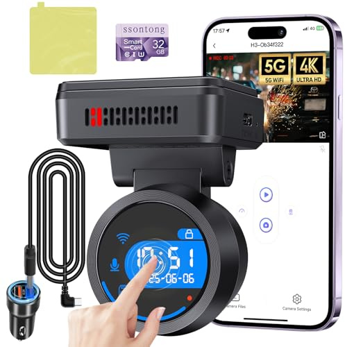 Dash Cam Front 4K with WiFi App, 1.2 IPS Touch Screen, 32GB Card | 170° Wide Angle, Night Vision, 24H Parking Mode, G-Sensor,Loop Recording,1.2IPS Touch Screen,32GB Card, Supports Up to 256GB