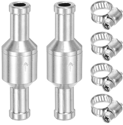 QUARKZMAN 2Stk Kraftstoff-Rückschlagventil 8mm 5/16 Zubehör Silber | Einweg-Schlauchventil, Aluminiumlegierung, Mit Schellen, Für Benzin Diesel Gas Öl Luft Wasser