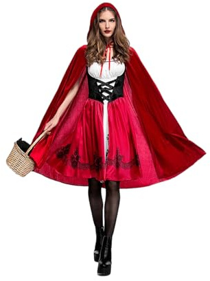 Kostüm Damen Rotkäppchen Karneval Kostüm 2 Piece Set Sleeveless Kleid Mit Umhang Märchen Kostüm Erwachsene Cosplay-Kostüm,Faschingskostüm Für Karneval Halloween Weihnachten Cosplay Party