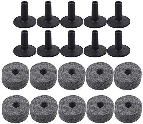 BQLZR Black Drum Set Replacement Parts Felt Washers + Plastic Long Cymbal Sleeves with Flange Base Pack of 10