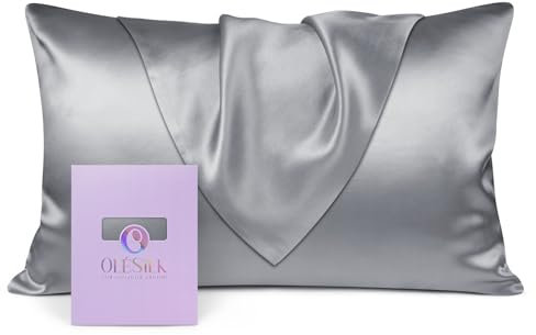 OLESILK Seide Kissenbezug Kissenhülle Haar- und Hautpflege mit Verstcktem Reißverschluss 19 Momme 1 Stück Silbergrau 50x70cm