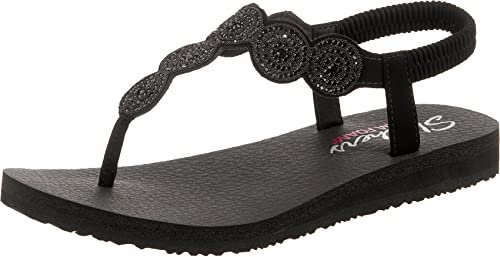 Skechers Damen Meditation Stars & Sparkle Zehentrenner, Black Mitobuck/Rhinestone/Trim, 41 EU