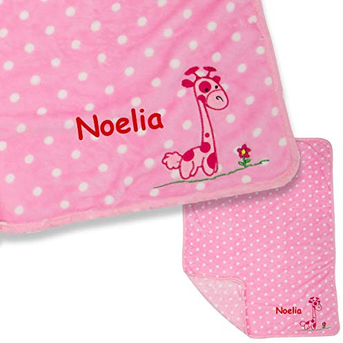 LALALO Mädchen Babydecke mit Namen bestickt in Rosa/Pink, Plüschdecke Schmusedecke, Personalisierte Kuscheldecke mit Name für Babys, Motiv Giraffe