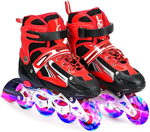 Tante Tina Kinderinliner größenverstellbar mit leuchtenden Rollen - Inlineskates für Kinder verstellbar in 4 Größen - Rot - Größe L (38-41)
