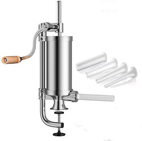 JasCherry 2.5 LB Poussoir à Saucisses Manuel en Acier Inoxydable - Machine à saucisses Vertical avec Support de fixation et 4 Remplissage Tubes - Capacité 2.5LB