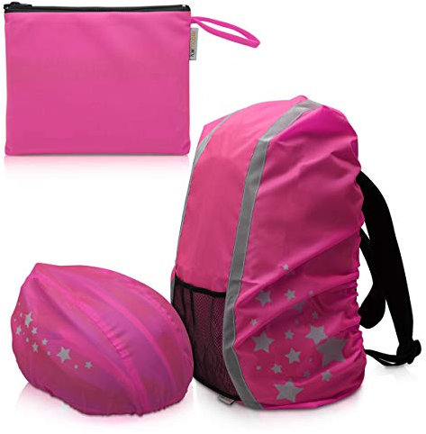 kwmobile Regenschutz Set für Helm Rucksack - Helmüberzug Regenhülle Schulranzen Helmschutz - Schutzhülle Fahrradhelm Ranzen - Unisex
