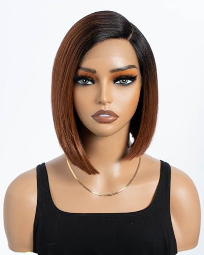 Style Icon Bob Perücke mit Filmansatz Lace Front Wigs Kunsthaar Perücken mit Seitenscheitel 24cm 120g Kunstfaser synthetische Faser (TT4/130E)