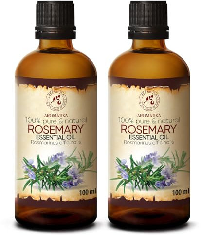 Rosmarinöl 2x100ml - Rosmarinus Officinalis - Spanien - Naturreines Ätherisches Rosmarin Öl - Reine & Natürliche Rosemary - Guten für Aromatherapie - Duft Diffuser - Duftlampe